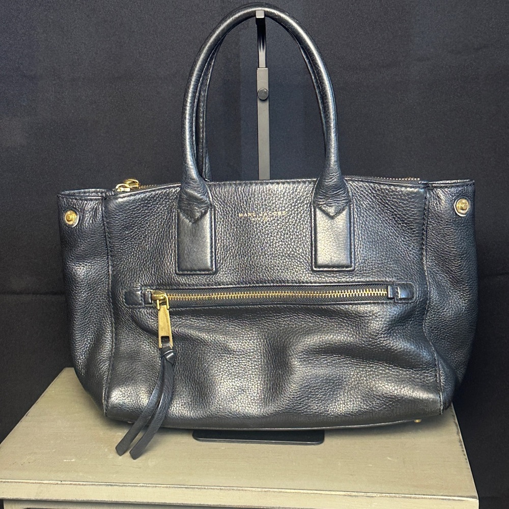 Marc Jacobs Black Leather Tote with Gold Details